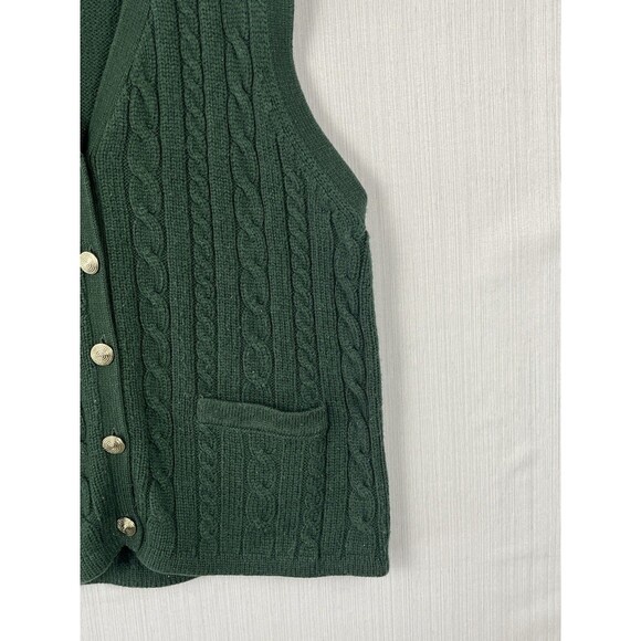 Vintage Preppy Old Money Green Cable Knit Sweater Vest Gold Buttons Small - Picture 9 of 9